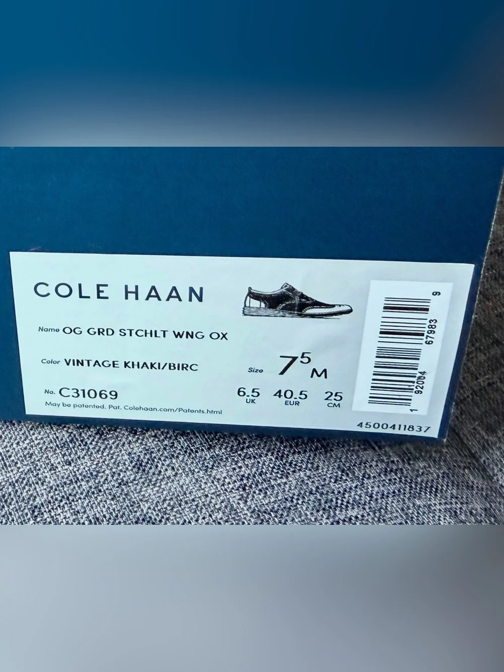 New Cole Haan Men’s OriginalGrand Knit Wingtip Oxford Gray Shoes 7.5 M C31069